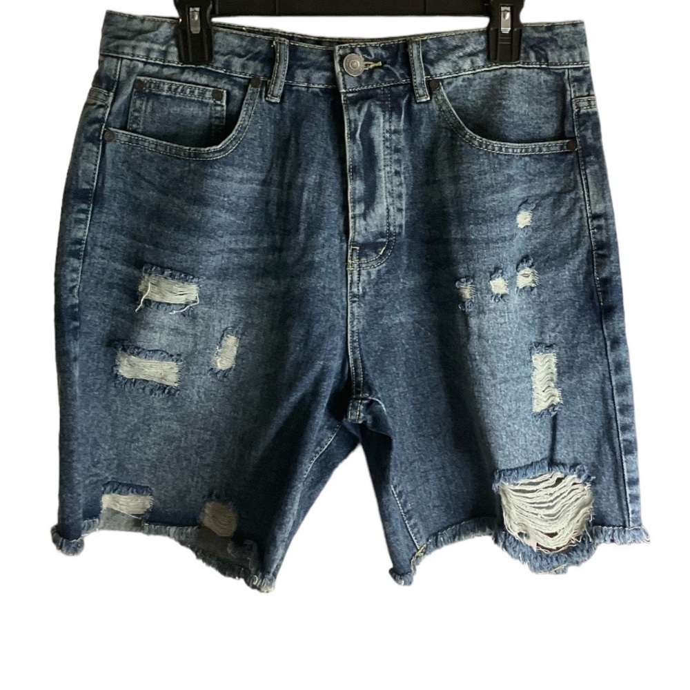 Boohoo Man Relaxed Fit Rigid Multi Rip Denim Shorts - Picture 2 of 15